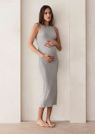 Bumpsuit Maternity Soft Rib Boat Neck Midi Dress in Heather Grey