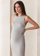 Bumpsuit Maternity Soft Rib Boat Neck Midi Dress in Heather Grey