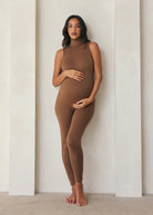 the stevie maternity turtleneck unitard in mocha bumpsuit