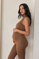 the stevie maternity turtleneck unitard in mocha bumpsuit