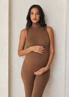 the stevie maternity turtleneck unitard in mocha bumpsuit