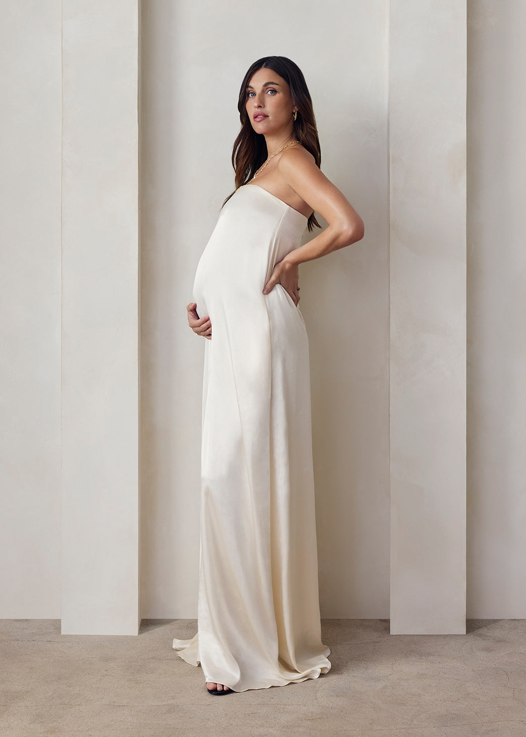 the brushed satin gown in ivory