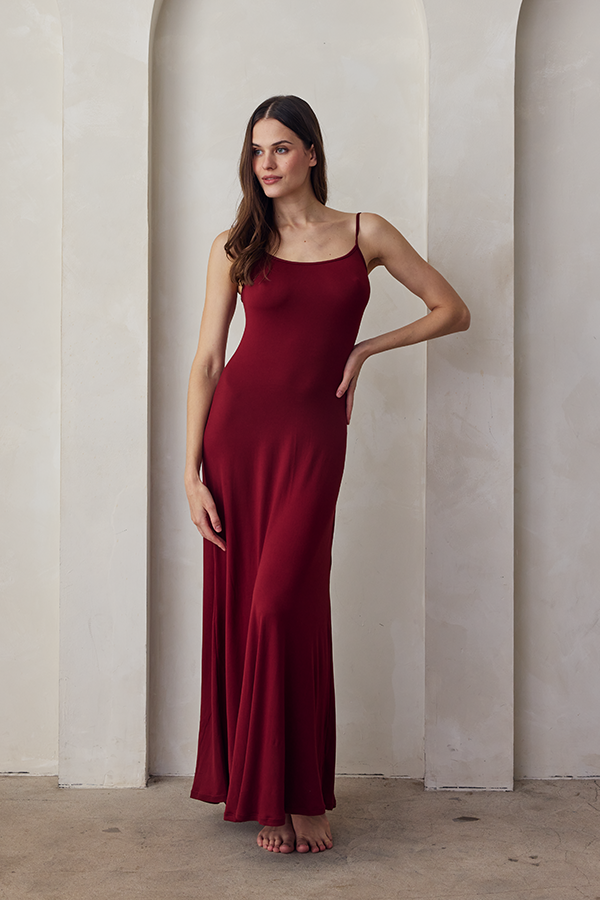 the cloud dress in burgundy