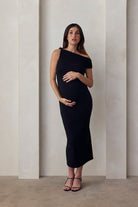 twisted airbrush midi dress in black